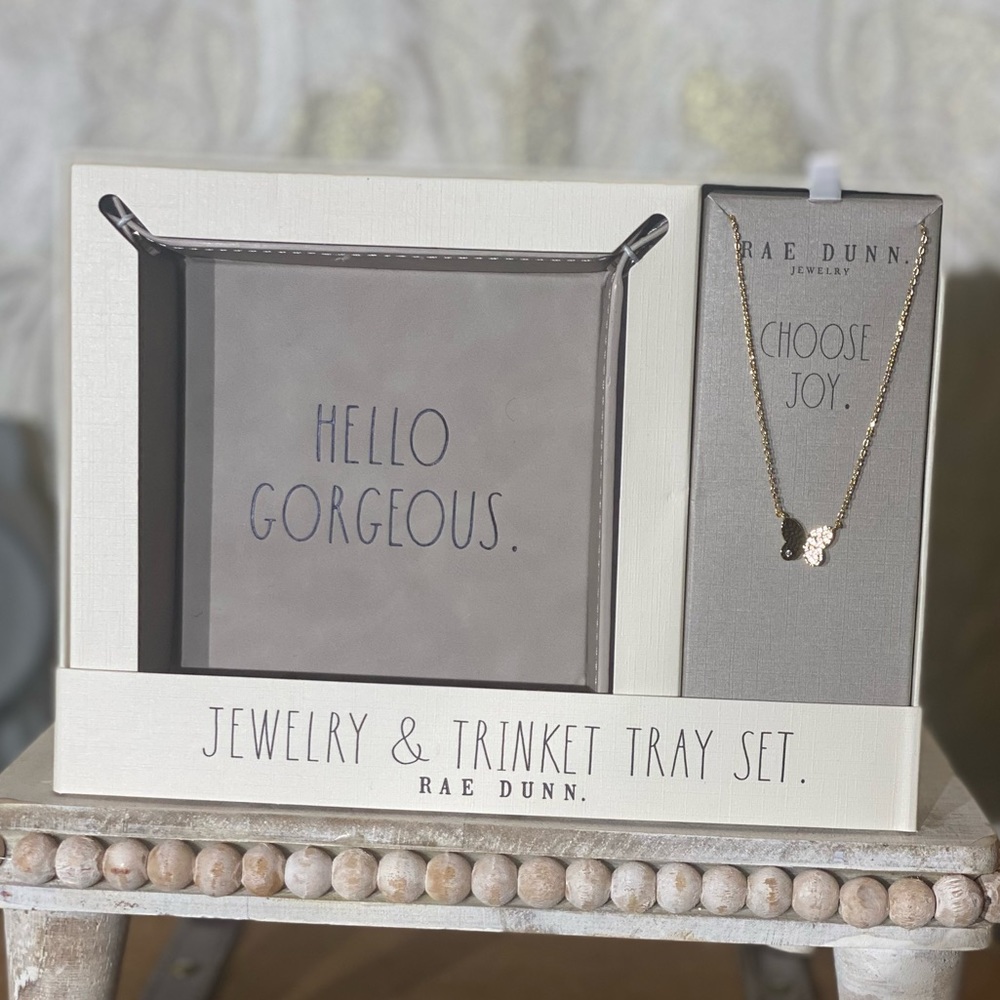 Rae Dunn Jewelry "CHOOSE JOY" & Trinket Tray Set "GORGEOUS"